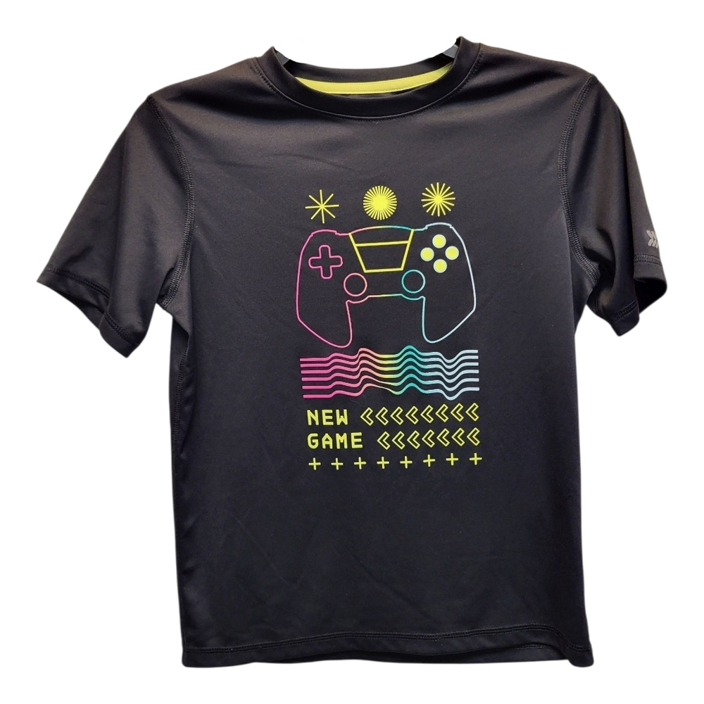 Kids Black Gaming T-Shirt with Controller Design - Size L (10-12)